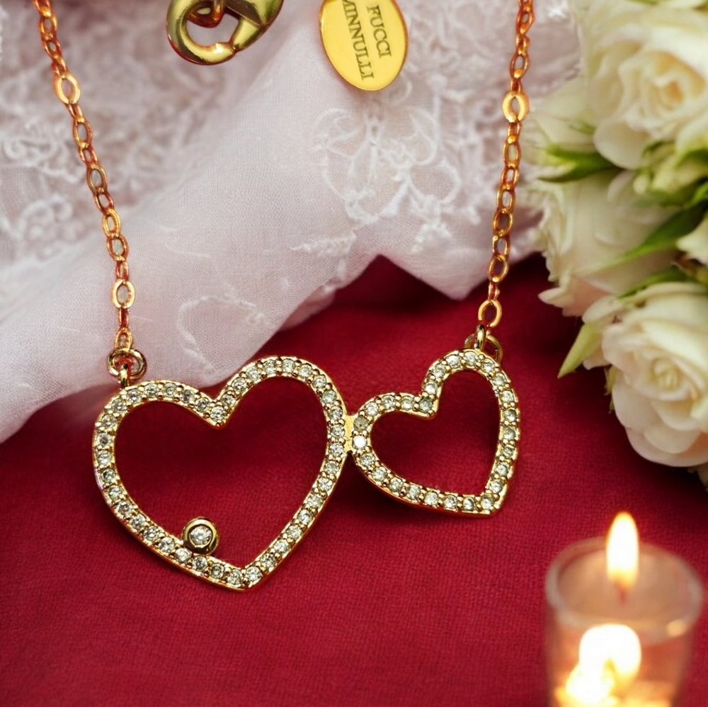 VALENTINE SALE!!  Zirconia Double Gold-Filled Heart Charm Adjustable Bracelet